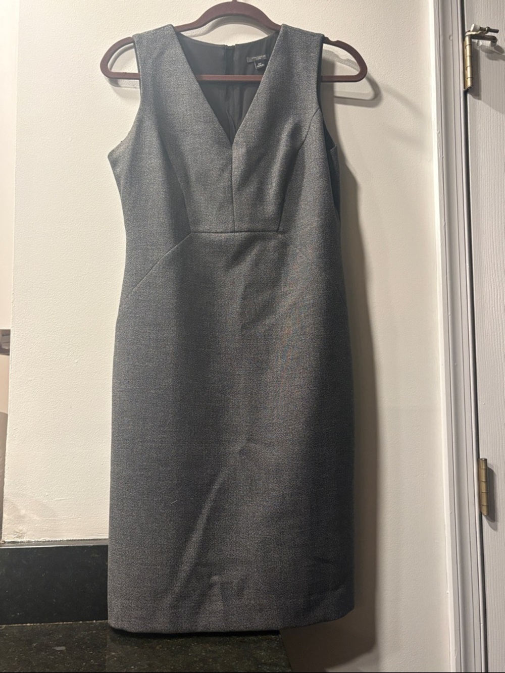 Ann Taylor Gray V-Neck Midi Sheath Dress